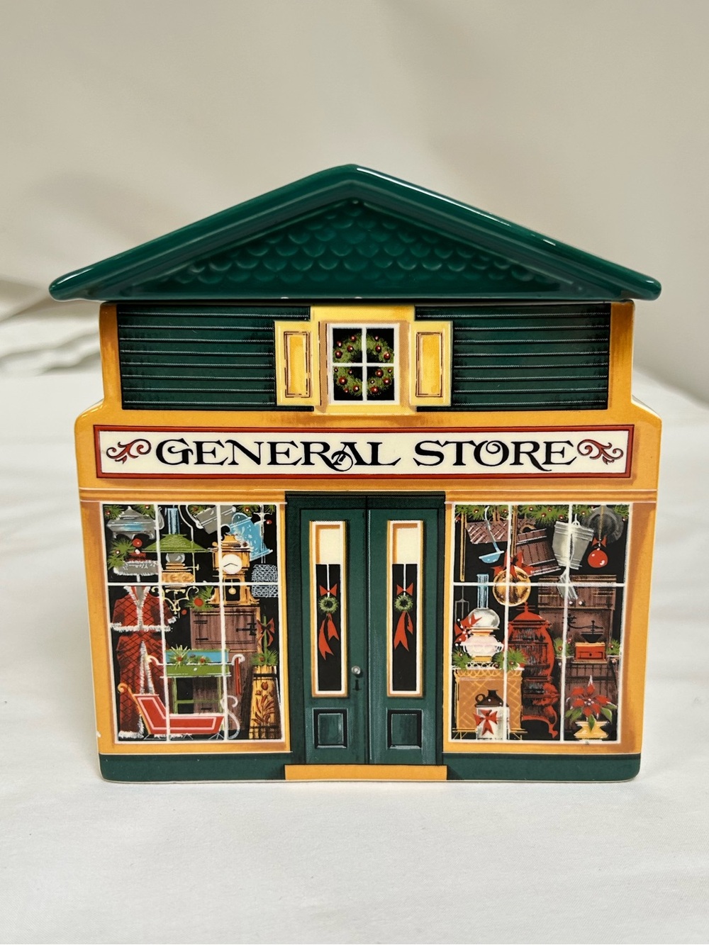 Vintage 1982 Avon McConnell's General Store Christmas Ceramic Lidded Canister